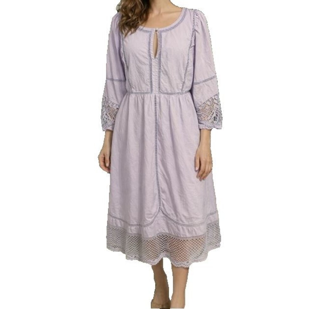 Vineyard Vines Lavender Cotton Eyelet Midi Dress Woman’s Size L Spring Boho